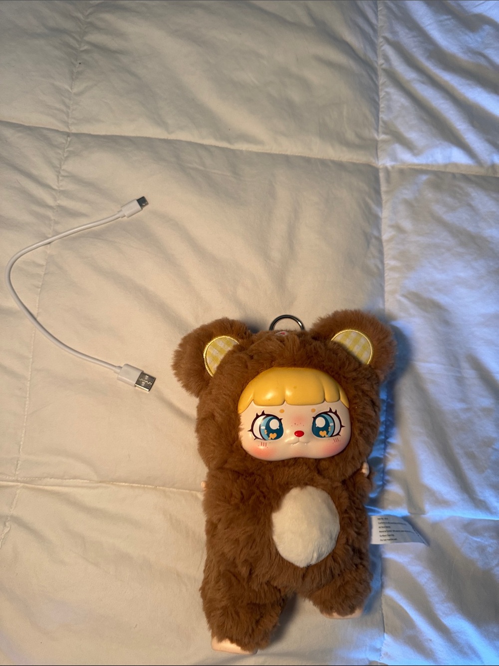 Brown Bear Plush Doll Keychain with Blonde Doll Face